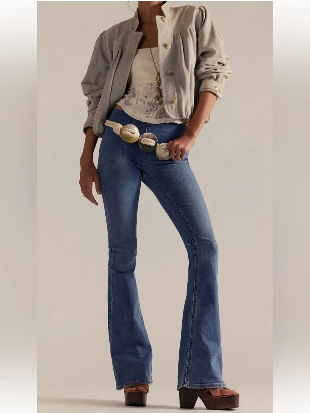 Free People We The Free Blue Faded Penny Pull On Flare Jeans NWOT Size 24